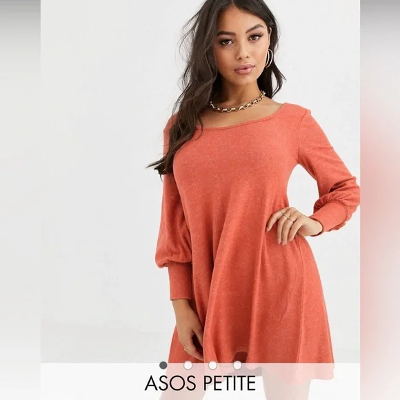 ASOS DESIGN Petite long sleeve super soft mini smock dress - Picture 1 of 4
